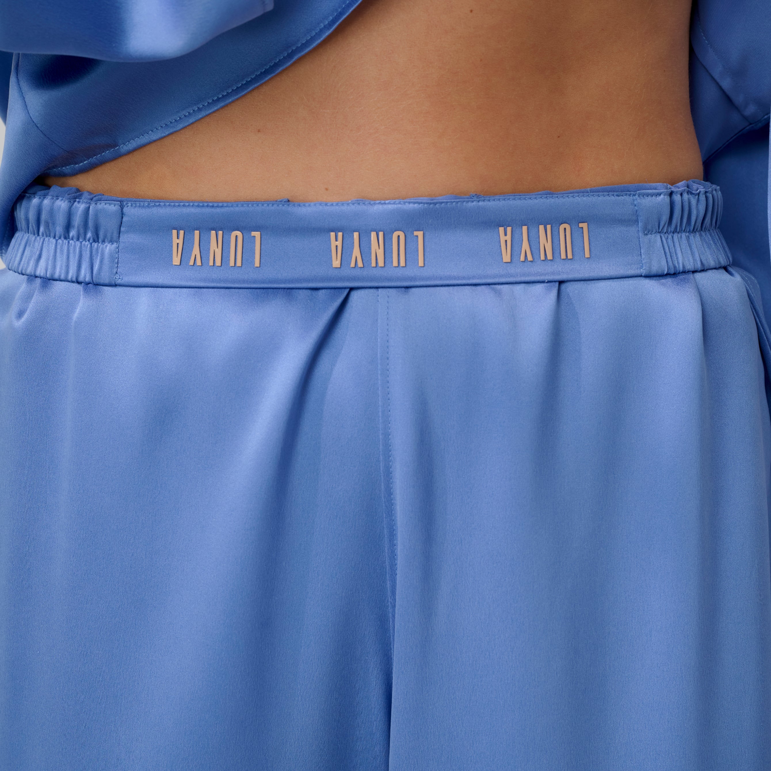 Lunya Pajamas - Washable Silk Tie Front Pant Set #Current Blue