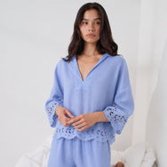Lunya Pajamas - Linen EMBROIDERED EYELET SHIRT - #Whisper Blue