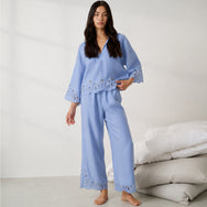 Lunya Pajamas - LINEN EMBROIDERED EYELET PANT - #Whisper Blue