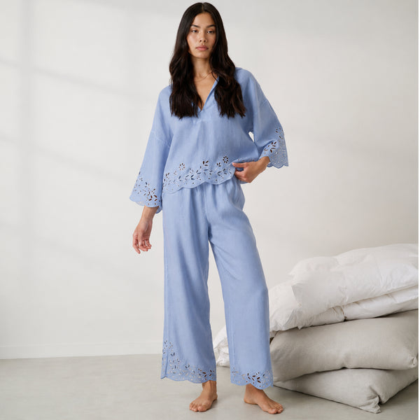 Linen Embroidered Eyelet Pant