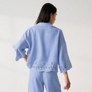 Lunya Pajamas - Linen EMBROIDERED EYELET SHIRT - #Whisper Blue
