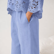 Lunya Pajamas - LINEN EMBROIDERED EYELET PANT - #Whisper Blue