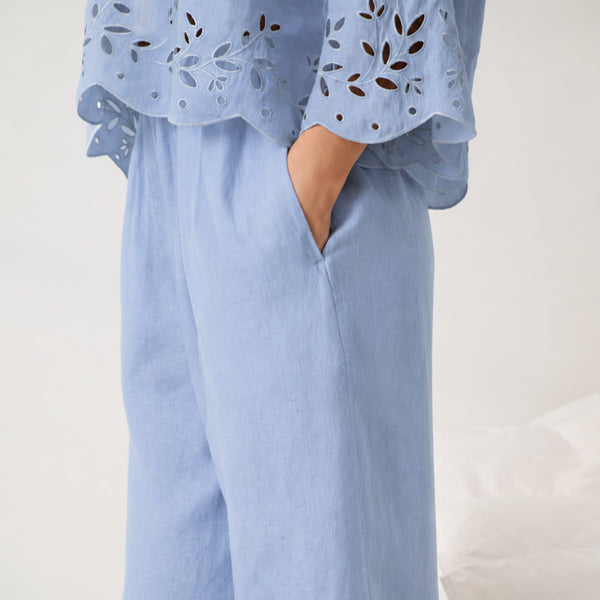 Linen Embroidered Eyelet Pant