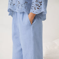 Lunya Pajamas - Linen Embroidered Eyelet Pant - #Whisper Blue