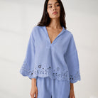 Lunya Pajamas - Linen EMBROIDERED EYELET SHIRT - #Whisper Blue