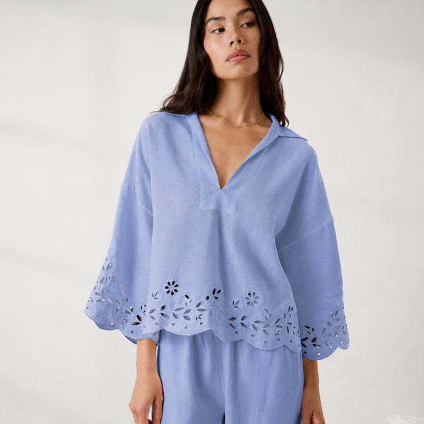 Linen Embroidered Eyelet Shirt