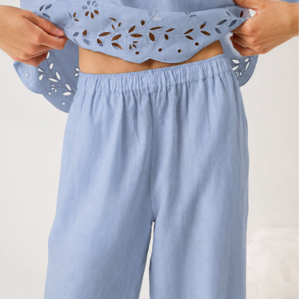 Linen Embroidered Eyelet Pant
