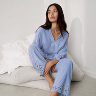 Lunya Pajamas - Linen EMBROIDERED EYELET SHIRT - #Whisper Blue