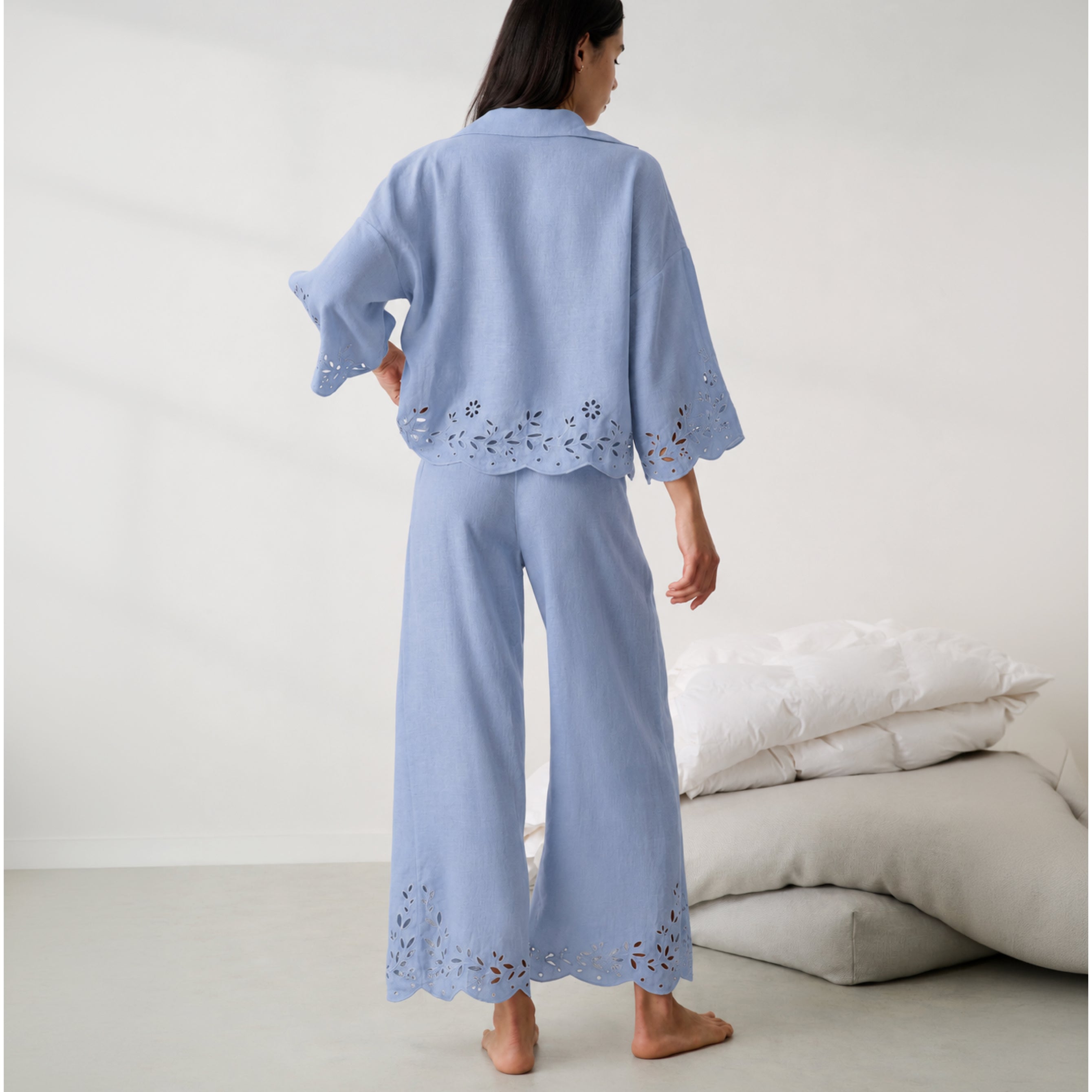 Lunya Pajamas - Linen Embroidered Eyelet Pant - #Whisper Blue