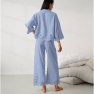 Lunya Pajamas - Linen Embroidered Eyelet Pant - #Whisper Blue