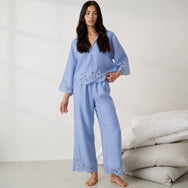Lunya Pajamas - LINEN EMBROIDERED EYELET PANT - #Whisper Blue