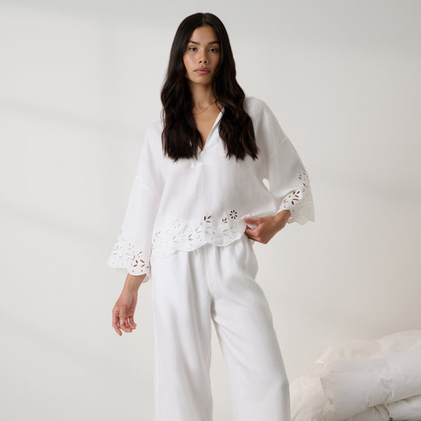 Linen Embroidered Eyelet Shirt
