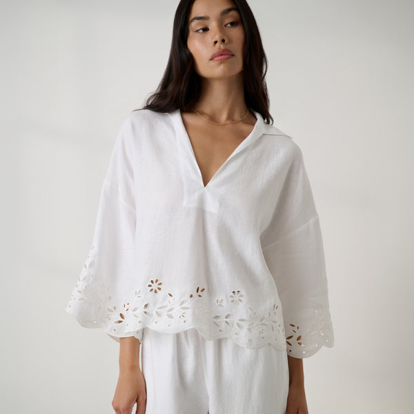 Linen Embroidered Eyelet Shirt