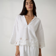 Lunya Pajamas - Linen EMBROIDERED EYELET SHIRT - #Sincere White
