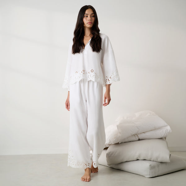 Linen Embroidered Eyelet Pant