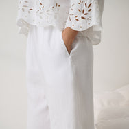 Lunya Pajamas - Linen Embroidered Eyelet Pant - #Sincere White