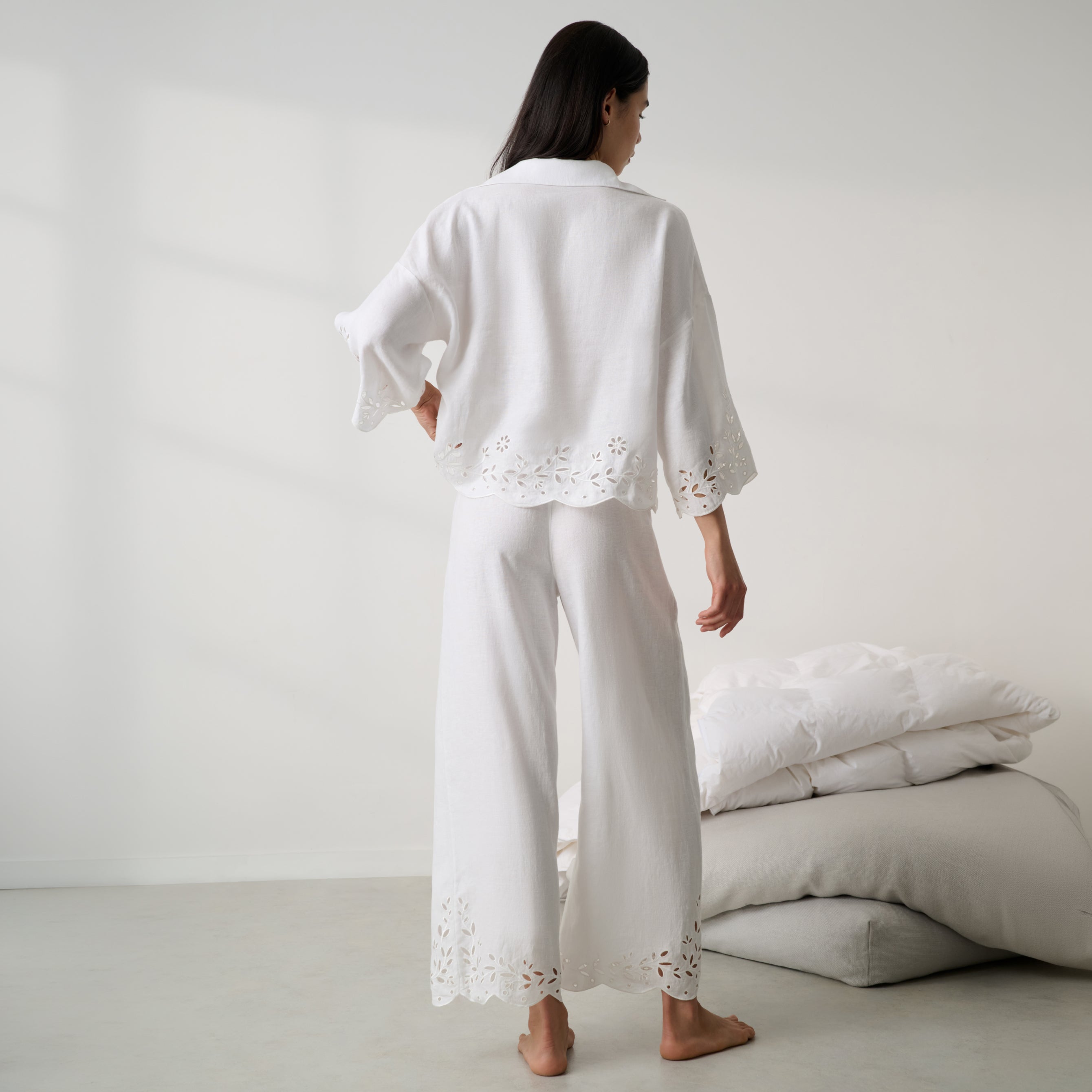 Lunya Pajamas - Linen Embroidered Eyelet Pant - #Sincere White