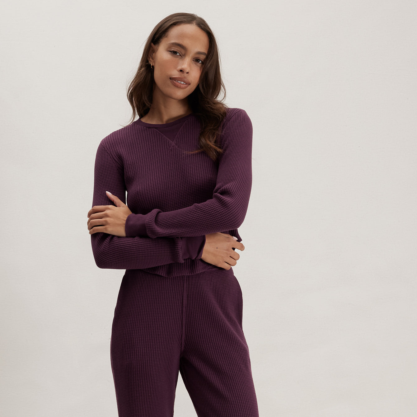 Lunya Loungewear Wafflesoft Crew Neck Long Sleeve - #Vintage Merlot