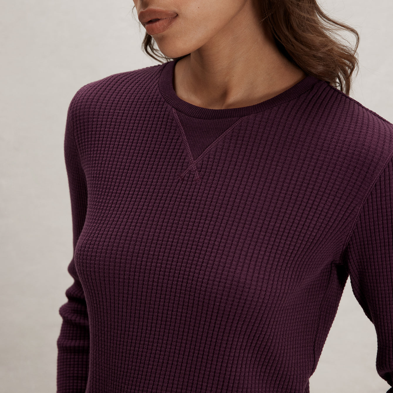 Lunya Loungewear Wafflesoft Crew Neck Long Sleeve - #Vintage Merlot