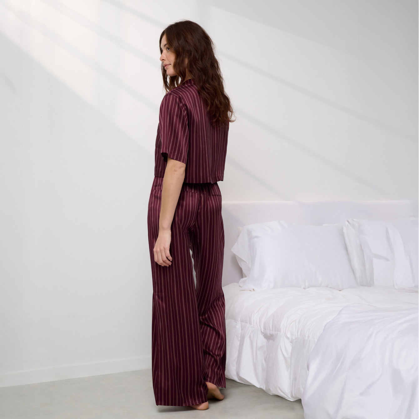 Lunya Pajamas Washable Silk High Rise Pant Set - #Currant Veil Stripe