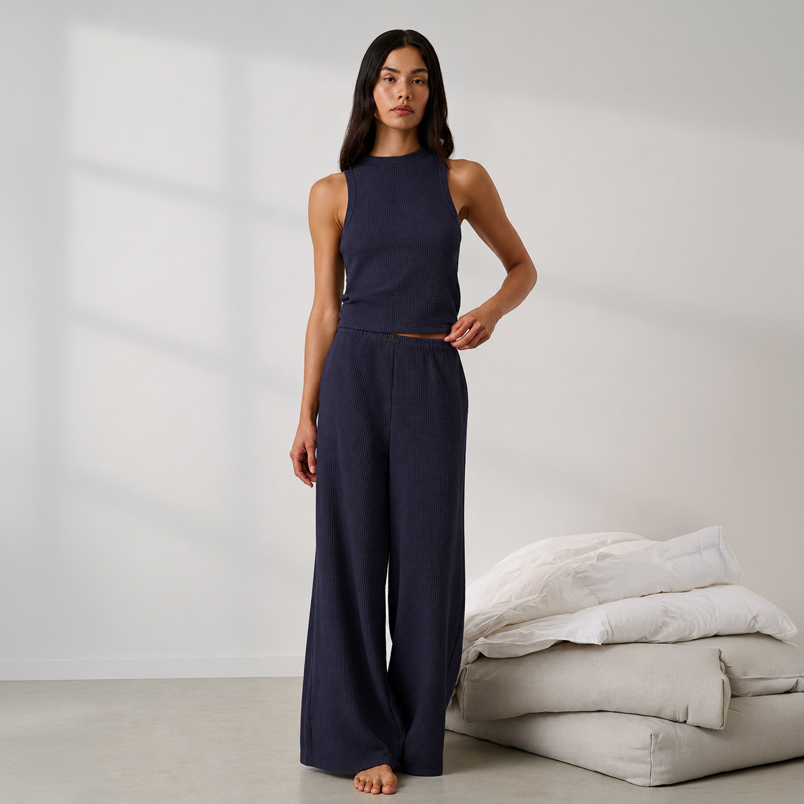 Lunya Pajamas - Organic Cotton Seersucker Pant #Deep Blue