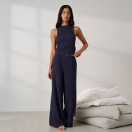 Lunya Pajamas - Organic Cotton Seersucker Pant #Deep Blue