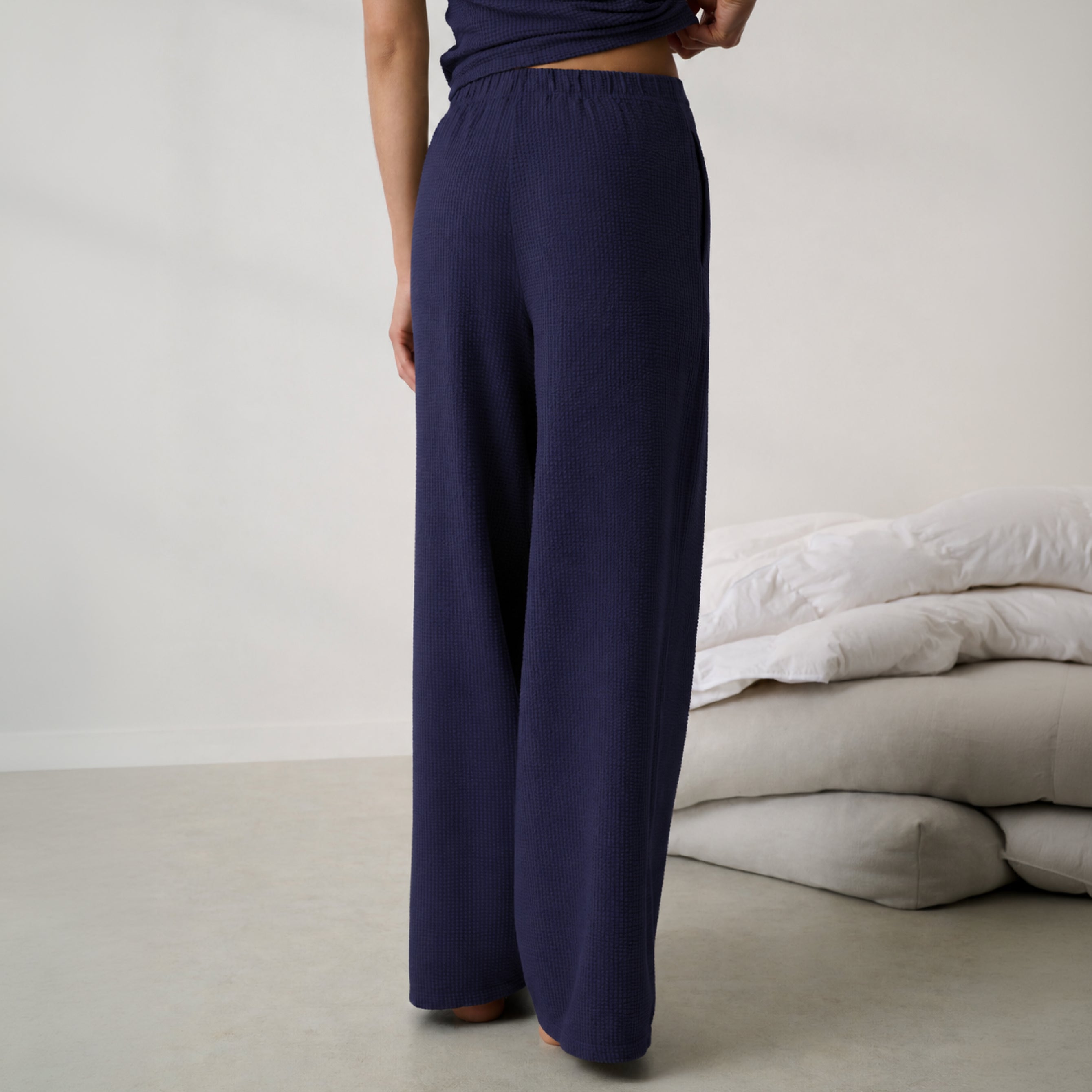 Lunya Pajamas - Organic Cotton Seersucker Pant #Deep Blue