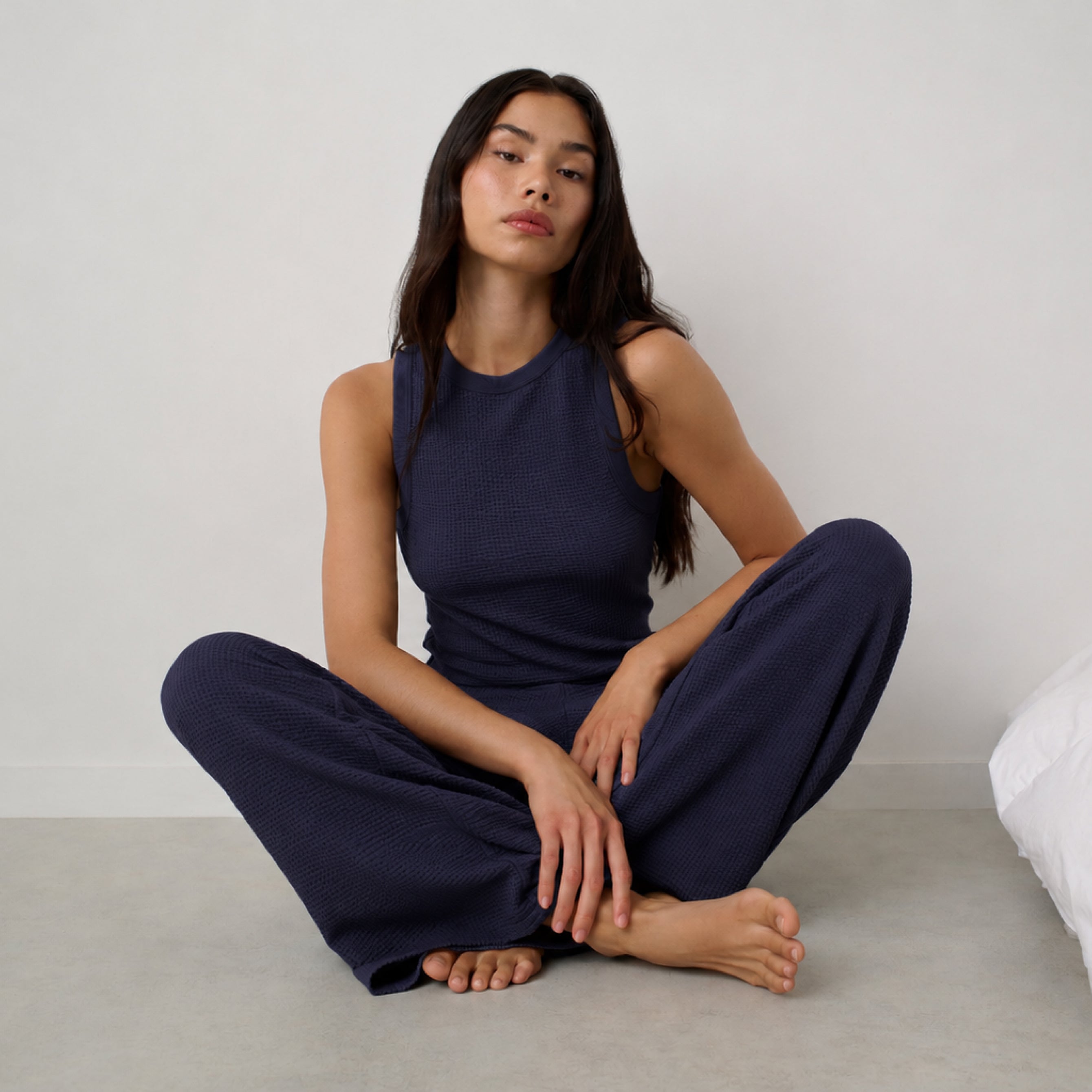 Lunya Pajamas - Organic Cotton Seersucker Pant #Deep Blue