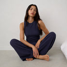 Lunya Pajamas - Organic Cotton Seersucker Pant #Deep Blue