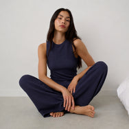 Lunya Pajamas - Organic Cotton Seersucker Pant #Deep Blue