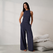 Lunya Pajamas - Organic Cotton Seersucker Tank #Deep Blue