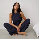 Lunya Pajamas - Organic Cotton Seersucker Tank #Deep Blue