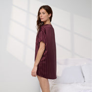 Lunya Pajamas Washable Silk Oversized Sleep Tee - #Currant Veil Stripe