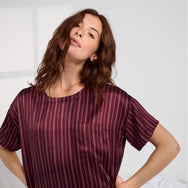Lunya Pajamas Washable Silk Oversized Sleep Tee - #Currant Veil Stripe