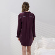 Lunya Pajamas Washable Silk Piped Sleep Shirt Dress - #Vintage Merlot/Frosted Lagoon