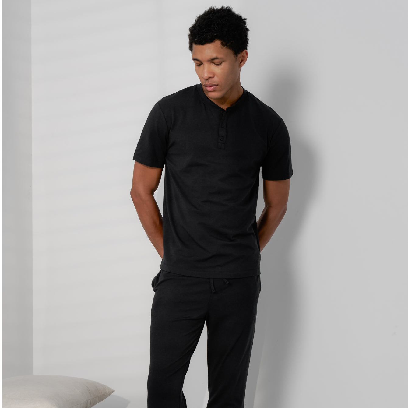 Lunya Pajamas Men's Slumberknit™ Henley Tee - #Immersed Black