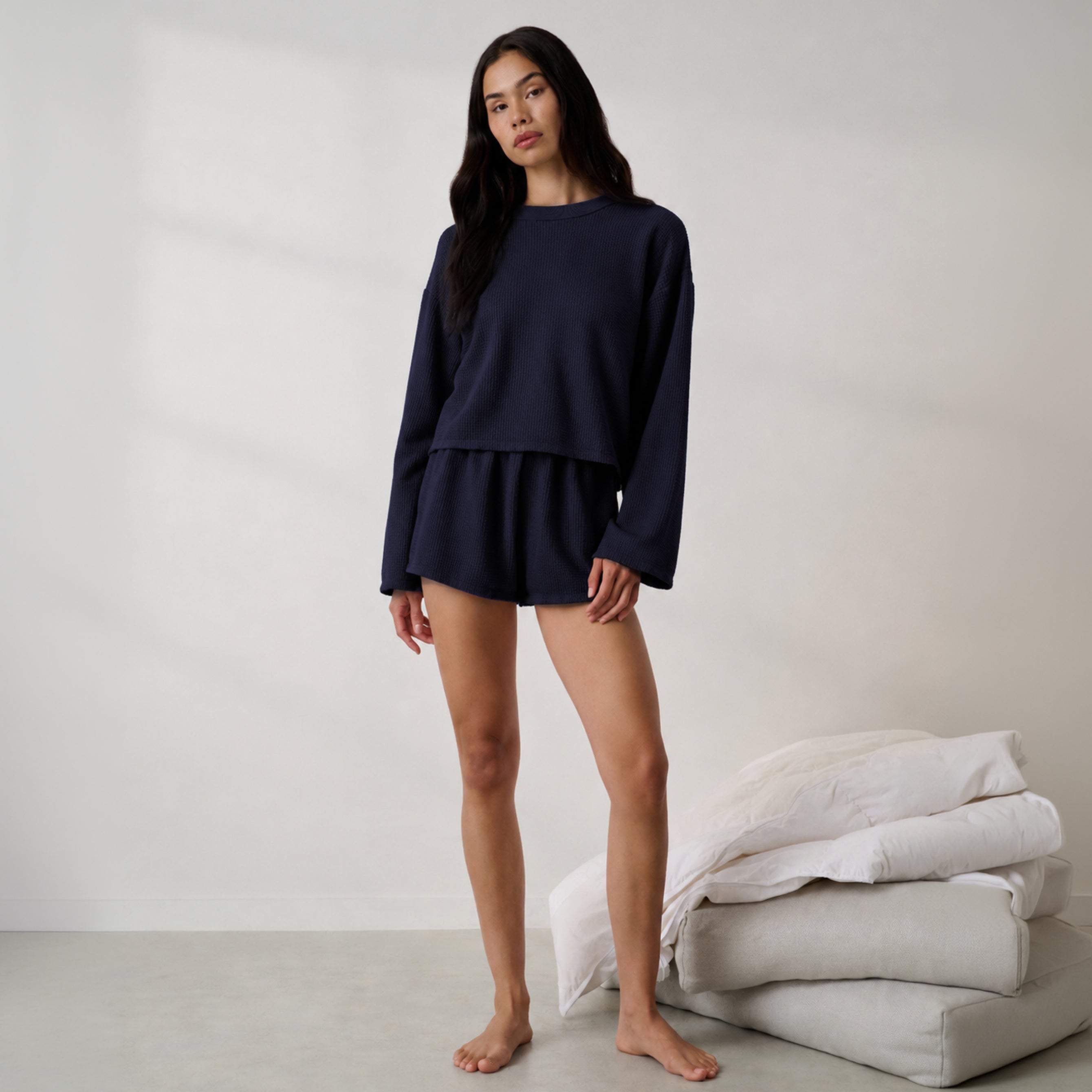 Lunya Pajamas - Organic Cotton Wide Sleeve Top #Deep Blue