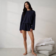 Lunya Pajamas - Organic Cotton Wide Sleeve Top #Deep Blue