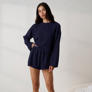 Lunya Pajamas - Organic Cotton Seersucker Short #Deep Blue