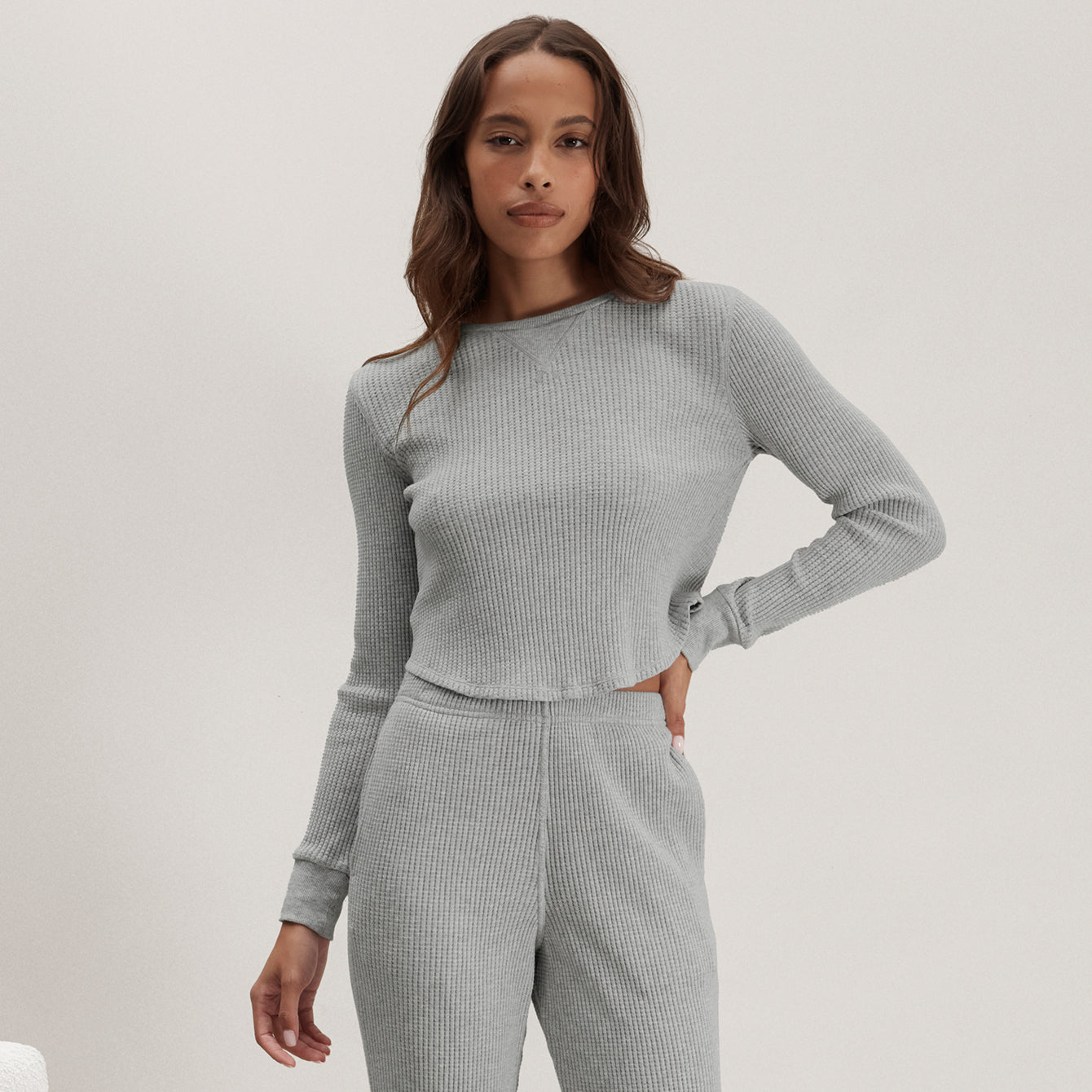Lunya Loungewear Wafflesoft Crew Neck Long Sleeve - #Moonlit Grey Heather