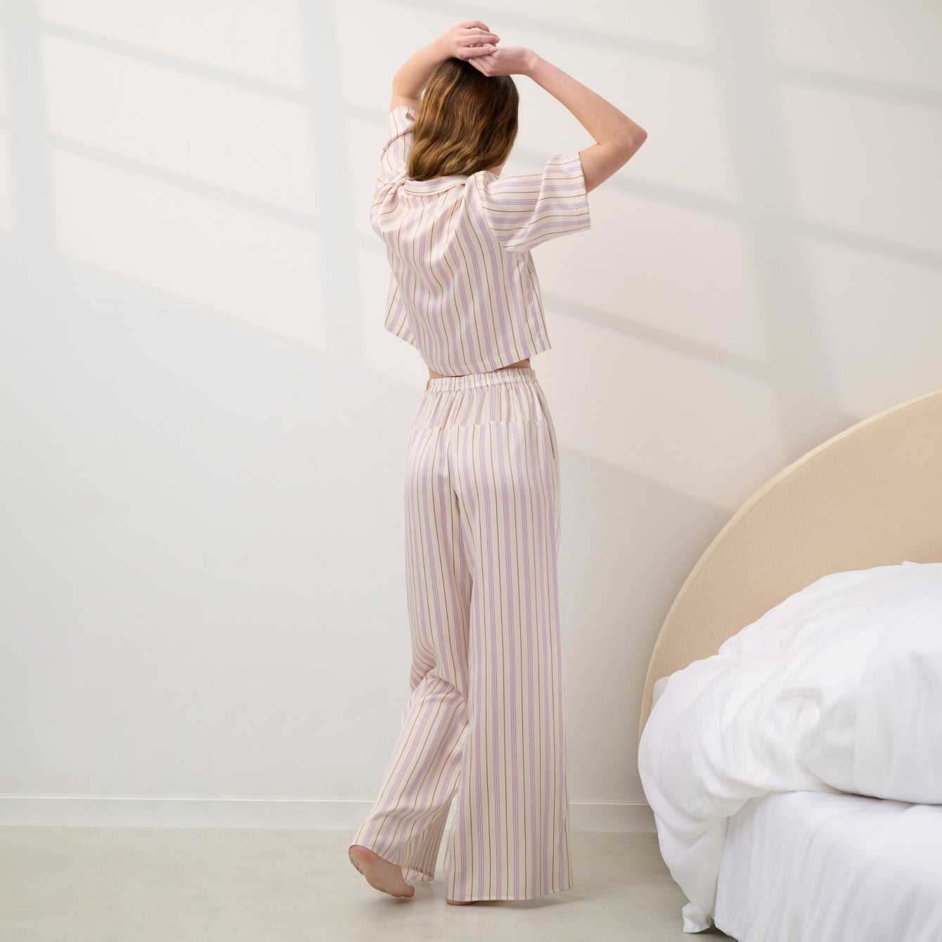 Lunya Pajamas - WASHABLE SILK HIGH RISE PANT SET #Wisteria Stripe