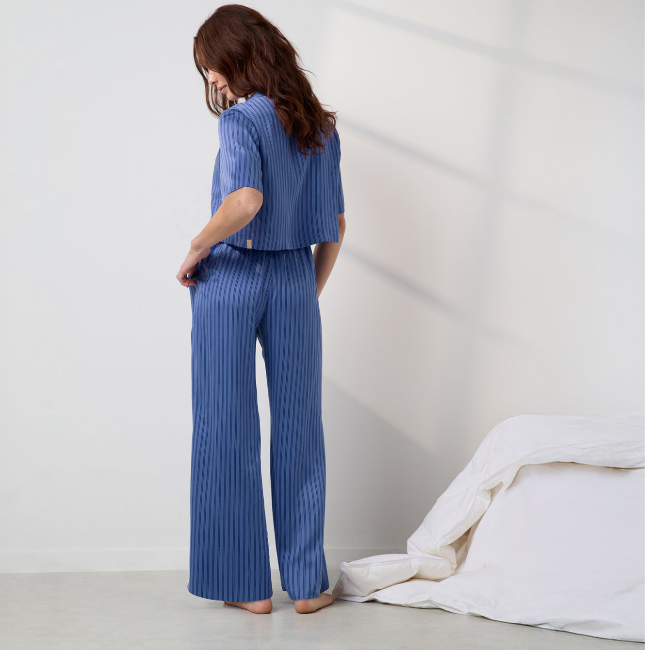 Lunya Pajamas Washable Silk High Rise Pant Set - #Coastal Stripe