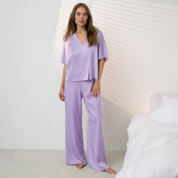 Washable Silk Crossover Pant Set in Morning Wisteria