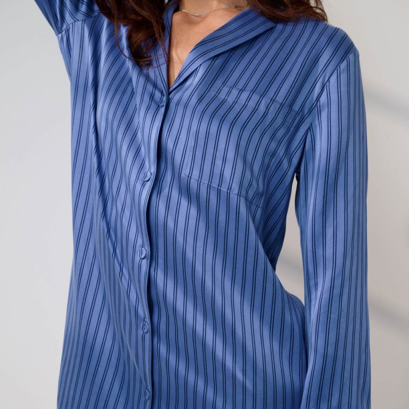 Lunya Pajamas Washable Silk Sleep Shirt Dress - #Coastal Stripe