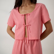 Lunya Pajamas - Airy Cotton Tie Front Top #Sunset Stripe