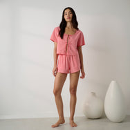 Lunya Pajamas - Airy Cotton Tie Front Top #Sunset Stripe