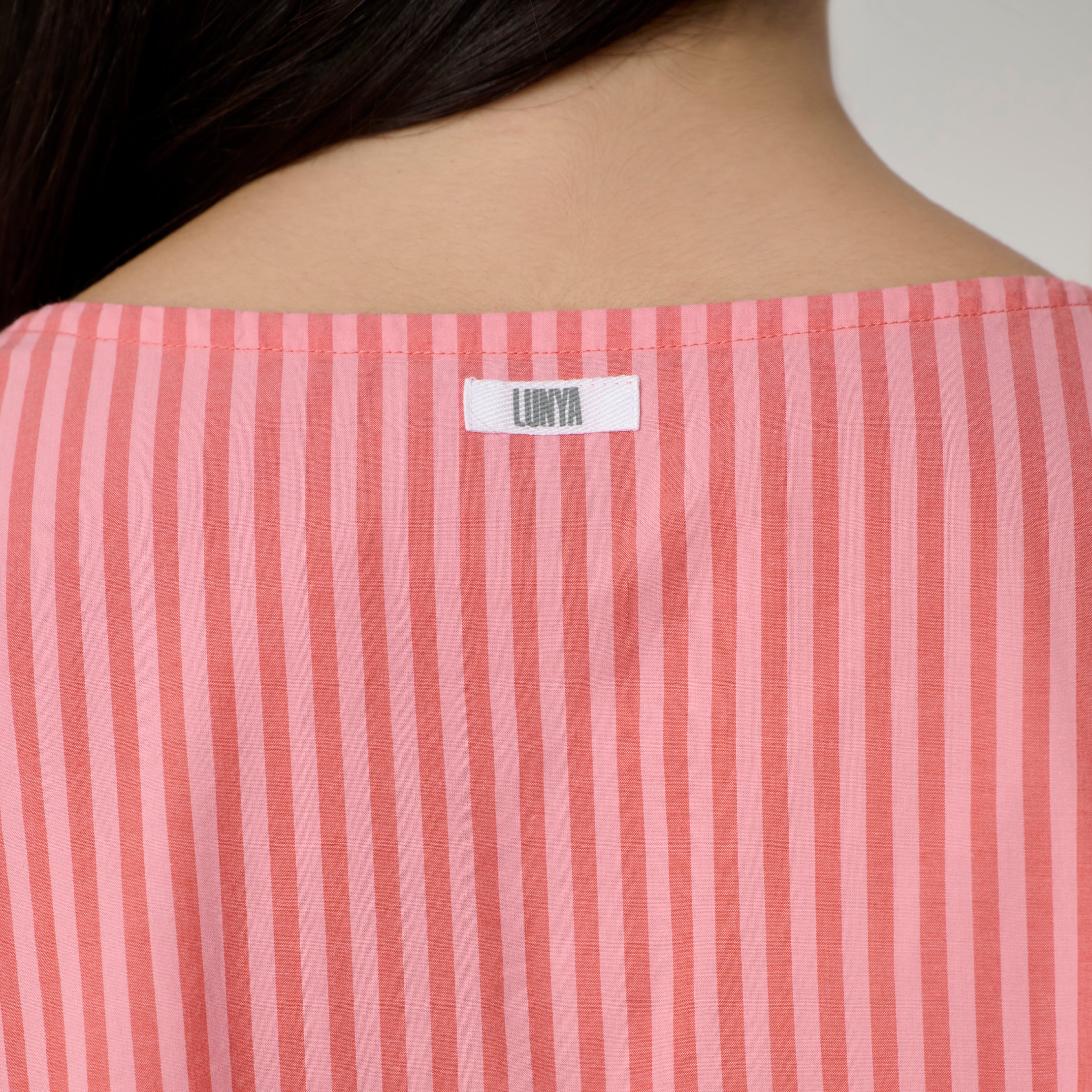 Lunya Pajamas - Airy Cotton Tie Front Top #Sunset Stripe