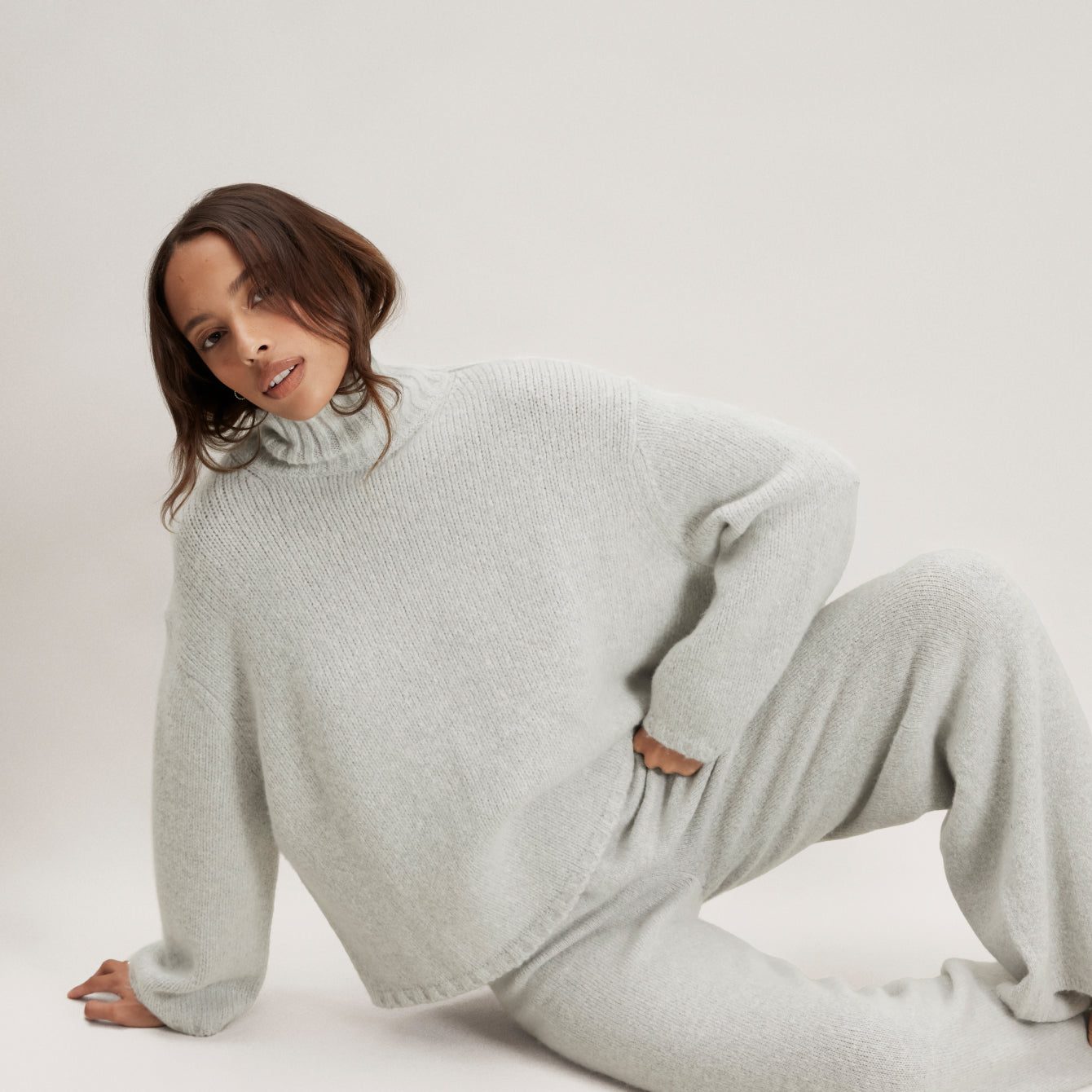 Lunya Loungewear Cashmere Wool Wide Leg Pant - #Misty Stone