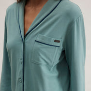 Lunya Pajamas Slumberknit™ Shawl Collar Button Down Pant Set - #Musing Moss/Nocturnal Slate