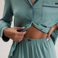 Lunya Pajamas Slumberknit™ Shawl Collar Button Down Pant Set - #Musing Moss/Nocturnal Slate